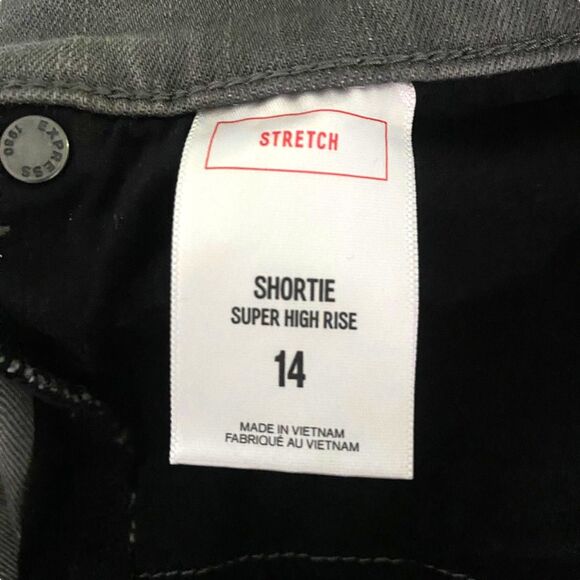 Express Gray Denim Shorts Stretch Super high Rise Shortie Size 14 - Picture 6 of 9
